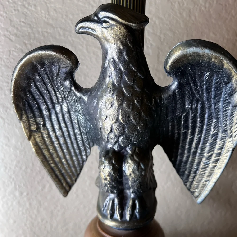 Vintage 1970’s Federal Style Pair American Eagle Lamps, Solid Wood, Brass, Ameri